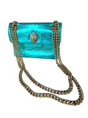 Kurt Geiger Turquoise Snake-Embossed Shoulder Bag with Gold Chain